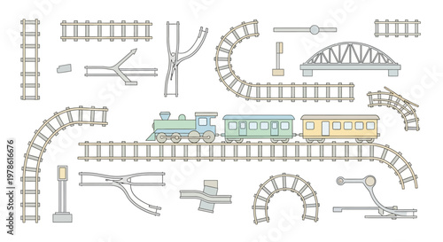 Train track pieces and train sets.