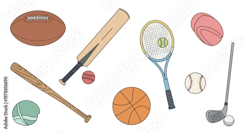 Sports equipment for various games.