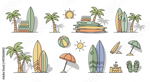 Surfboards and beach vacation accessories.