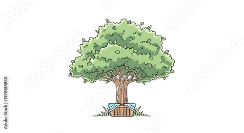 Tree with green leaves and trunk.