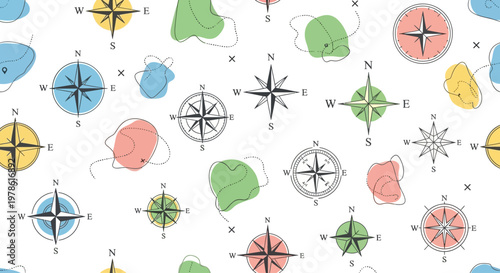 Colorful compass rose navigation symbols.