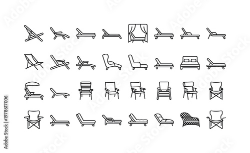 Beach loungers with folding sunbeds, reclining chairs, poolside loungers, cabana chairs and outdoor relaxation seating clean