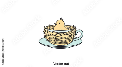 Small yellow chick in nest.