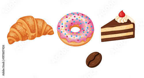 Assorted sweet baked dessert food items.