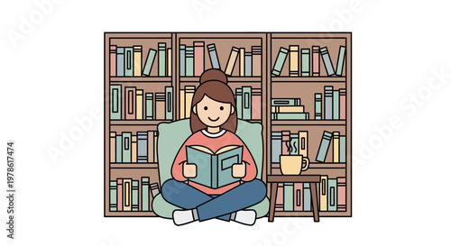 Woman sitting cross-legged reading book.