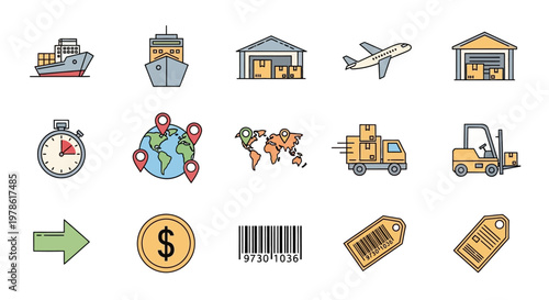 Collection of business and industry icons.