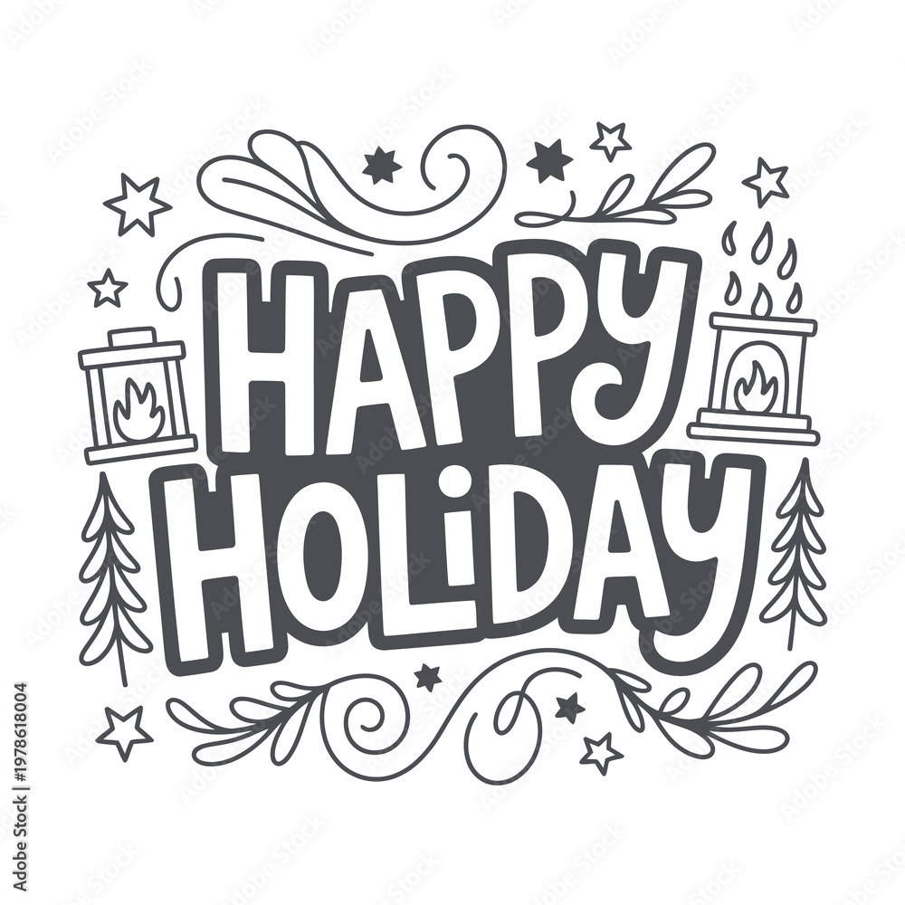 Obraz premium Decorative Happy Holiday Greeting Typography and Ornament Design
