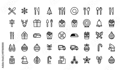 Christmas line icons set snowflake tree gift reindeer holiday symbols vector eps10