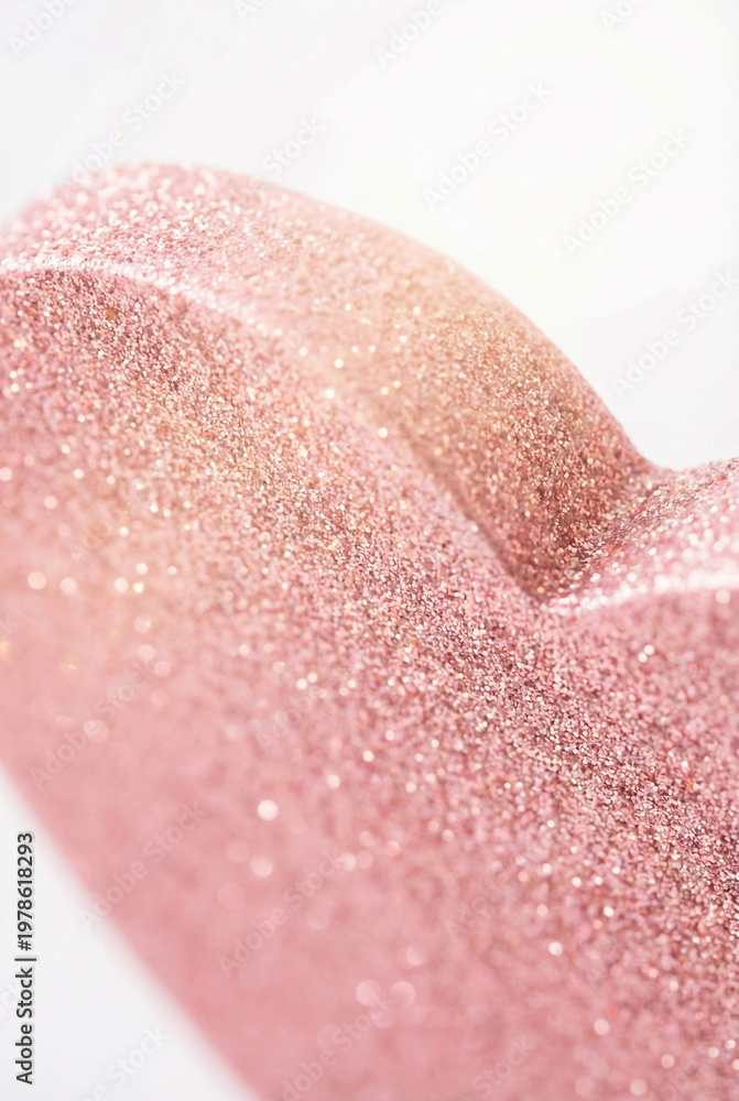 Fototapeta premium Close up of a pink glitter heart decoration for valentines day and romantic celebrations.