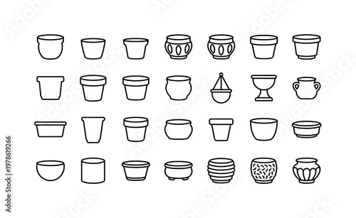 Ceramic pots with flower pots, plant containers, terracotta pots, glazed pots, and decorative garden planters clean monoline