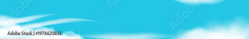 Blue sky with soft white clouds wide banner. Abstract vector sky nature background panorama. Modern minimalist sky horizontal header for website backdrops, travel design and airy atmosphere projects.