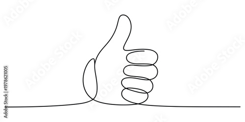 Minimalist Continuous Line Drawing of Thumb Up Gesture