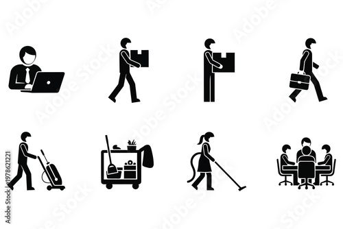 Diverse professions pictograms a collection of black silhouette icons representing various jobs and occupations