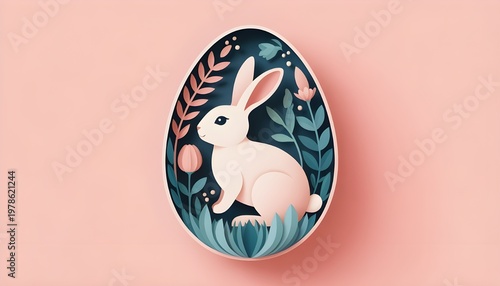 Elegant Easter Bunny Paper-Cut Illustration in Egg Frame