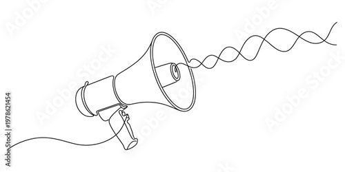 Continuous One Line Drawing of Megaphone with Sound Waves