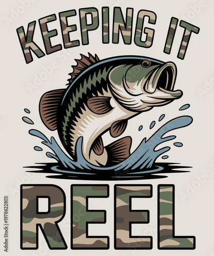 Fishing Camo Bass Fish Keeping Reel Cool Dad Funny Fishing