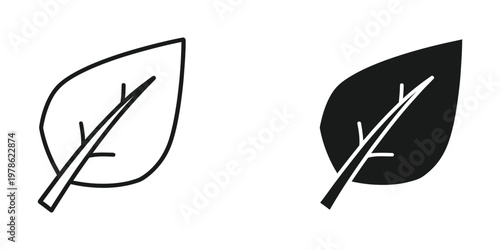 Contrasting depiction of a leaf with and without fill color in a minimalist style