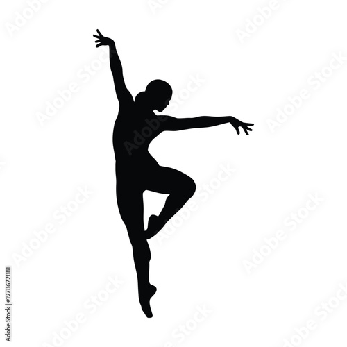 Elegant silhouette of a ballet dancer in a dynamic pose, abstract geometric shapes creating a modern artistic representation