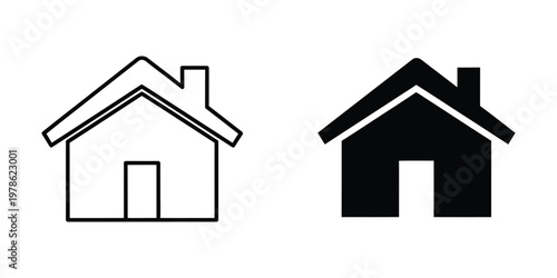 Contrast between simple line drawing and filled house icons