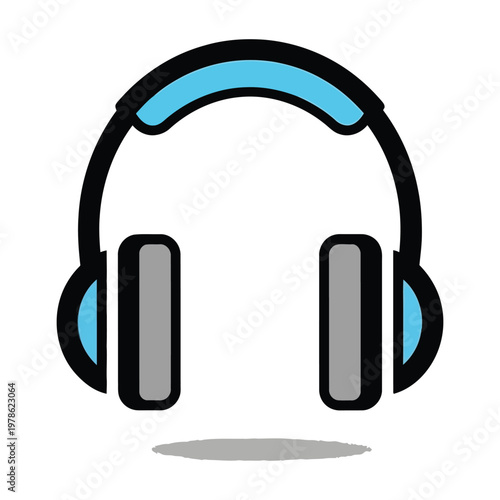 A minimalist illustration of a pair of headphones with blue accents, ideal for representing music, audio, and sound concepts