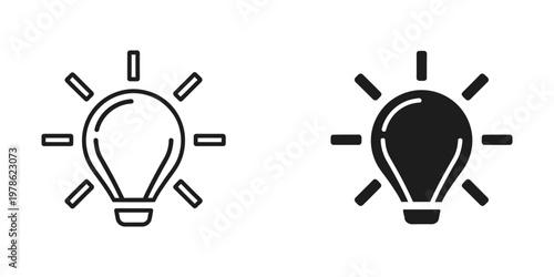 Illustrations of lit and unlit light bulbs with radiating lines