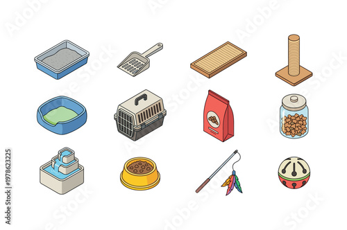 Cat litter box tray, cat litter scoop, cat scratching board, cat scratching post tall, cat bed cushion, cat carrier box, cat food