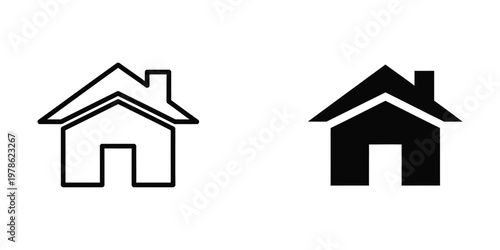Graphic representation of a house with contrasting line styles and colors
