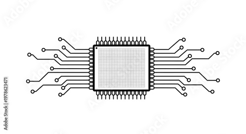 A computer technology circuit board with a digital flash memory chip and CPU processor component isolated on a white background for data storage
