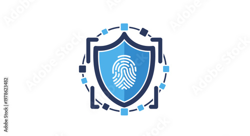 Digital fingerprint shield security icon.