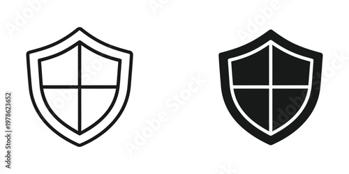 Contrast between traditional and modern shield designs featuring a cross symbol
