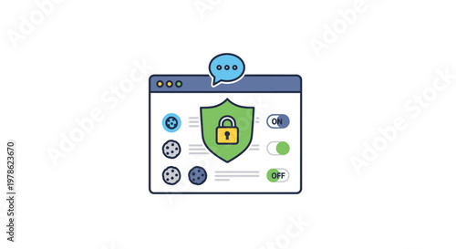 Digital security shield with lock icon.