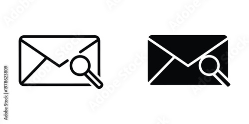 Comparative icons of an envelope under a magnifying glass in different styles