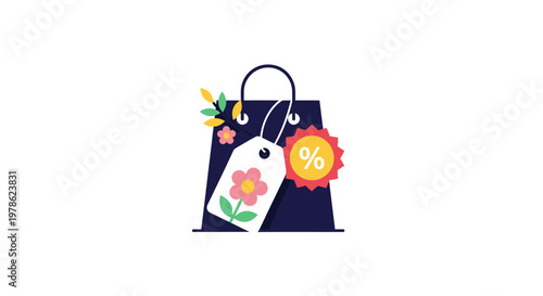 Discounted shopping bag with floral tag.