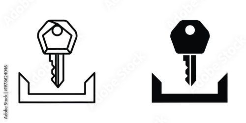 Comparison of a traditional key and a modern keyhole lock design in contrasting styles