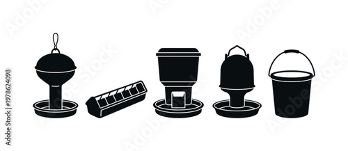 Chicken coop feeding equipment including hanging feeder, ground feeder tray, automatic feeder, water drinker system, feed bucket