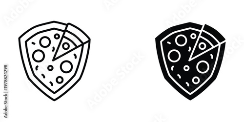 Creative shields featuring pizza designs in contrasting styles