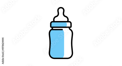 Baby bottle with nipple and cap.