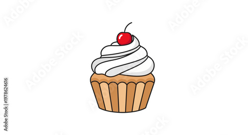 A delicious cupcake with white frosting.
