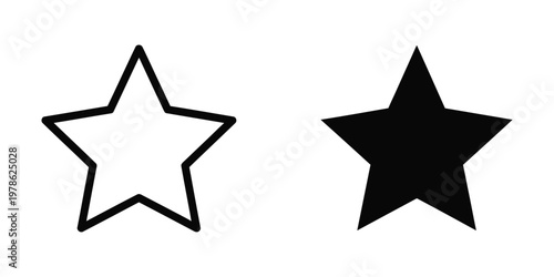 Comparison of a outlined star and a filled solid star shape in black and white