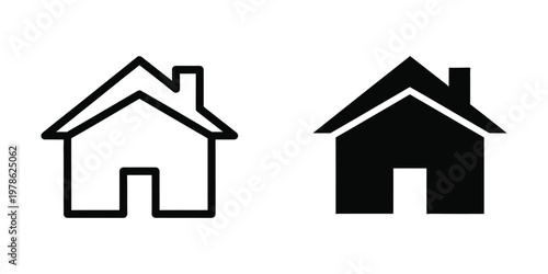 Contrasting styles of simple house icons with different fill appearances