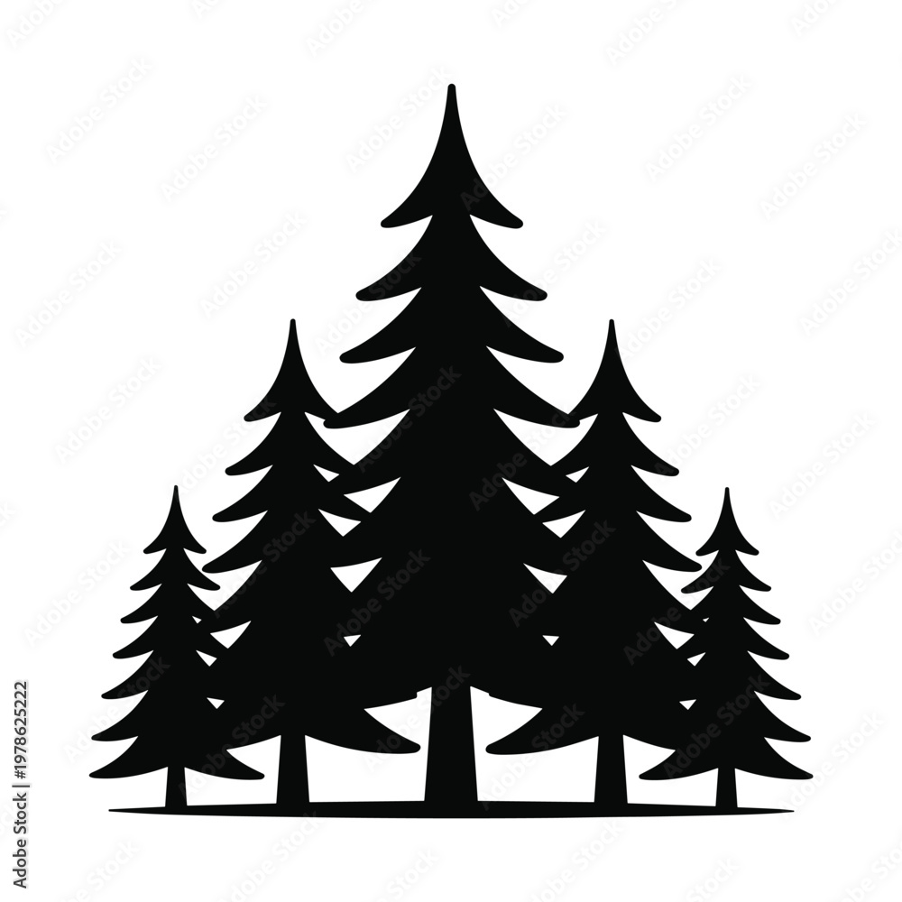 Obraz premium Group of pine trees forest silhouette graphic icon