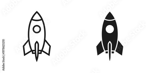 Contrast of a white and black outline rocket ship design in space theme