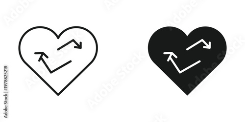 Two contrasting heart icons with upward trending arrows inside