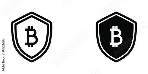 Bitcoin shields symbolizing security and cryptocurrency protection in contrasting designs