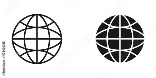 Comparison of a classic globe icon and a modernized globe icon with shaded regions