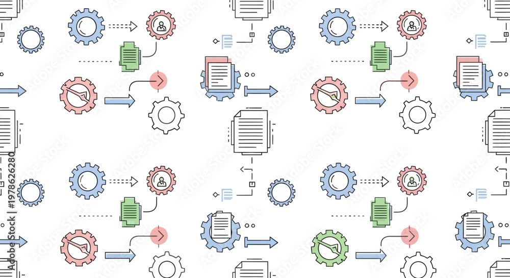 Fototapeta premium Colorful gears and icons workflow.