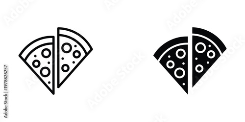 Two contrasting pizza slice icons with different toppings and styles displayed side by side