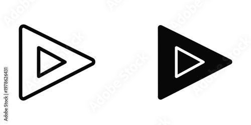 Contrast between outlined and filled triangular play button icons with inner triangle