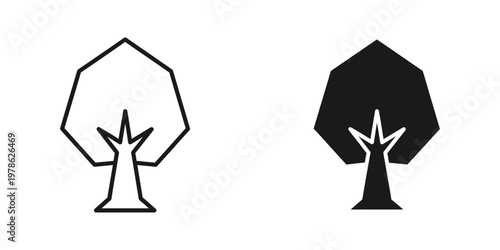 Contrast between outline and filled silhouette of a stylized tree with hexagonal canopy