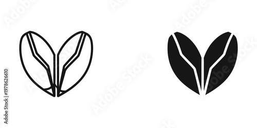 Contrasting depictions of a symmetrical leaf structure in outline and filled formats